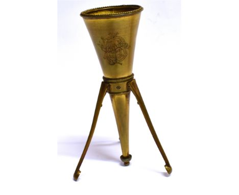 A LATE VICTORIAN GILT-METAL CONICAL POSY HOLDER Of straight-tapering form with three fold-in/out legs (allows the posy holder