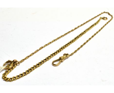 TWO EARLY 20TH CENTURY GOLD CHAINS INCLUDING A FRENCH ROSE GOLD CURB LINK BRACELET on a bolt-ring clasp, indistinct marks, ap