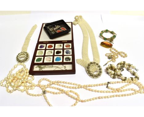 A COLLECTION OF CULTURED FRESHWATER PEARL NECKLACES, VARIOUS COSTUME AND OTHER JEWELLERY Including; an oval cultured freshwat