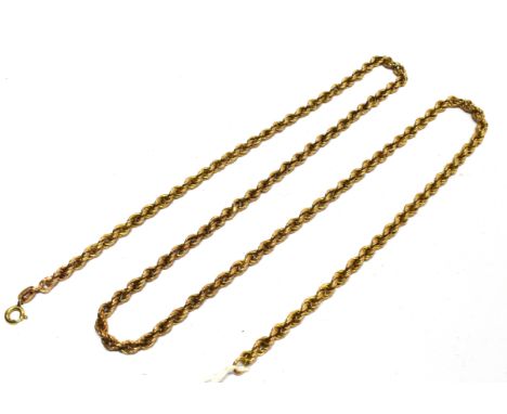 A VINTAGE ITALIAN 9CT GOLD HOLLOW-ROPE NECKLACE on a bolt-ring clasp, import marks for London 1980, approx. 63.5cm long overa