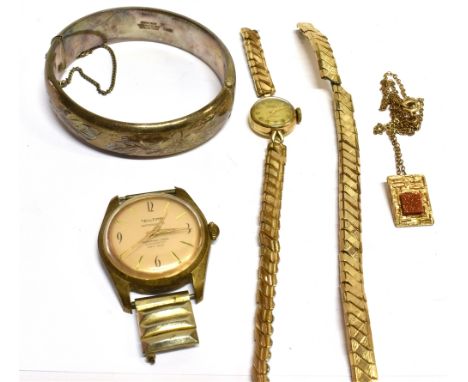 VALE, A LADY'S 9CT GOLD ROUND WRISTWATCH, CIRCA 1962 AND OTHER ITEMS The watch with a silvered dial and baton hands, two-piec