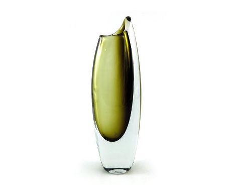 Gunnar Nylund for Strombergshyttan, a Shark Tooth glass vase, cased yellow ochre, signed, 26.5cm high