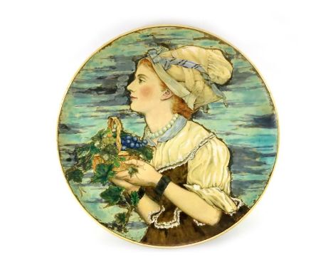 Rebecca Coleman (attributed) for Minton, a large Kensington Gore charger, 1875, painted with a profile portrait of a woman pr