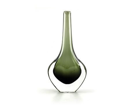 Nils Landberg for Orrefors, a Dusk glass vase, axe form, smokey green cased and chamfered, 23.5cm high
