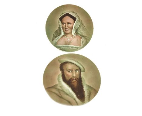 Mettlach, Villeroy and Boch, a pair of plaques, transfer printed Old Master portraits after Hans Holbein, number 1044/1452, c