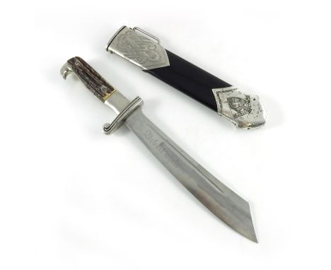 Third Reich German RAD Labour Service Enlisted Rank's dress dagger, housed in black nickel mounted scabbard with fixed single