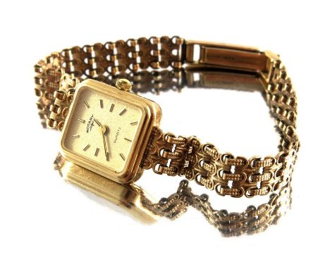 A 9 carat gold ladies Rotary wristwatch on gold chain bracelet, quartz movement, in box with receipt, 13.8g