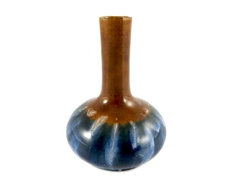 Christopher Dresser for Linthorpe (attributed), a miniature art pottery vase, circa 1880, squat bulbous form with elongated n
