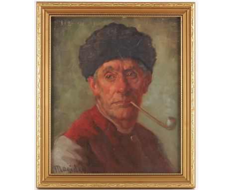 Wladimir Magidey (b.1881), Portrait of a Pipe Smoker, oil on canvas, signed, 36cm x 30cm, framed