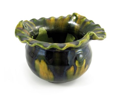 Christopher Dresser for Ault (attributed), an art pottery hanging jardinière or planter, circa 1880, wide brimmed ovoid form 