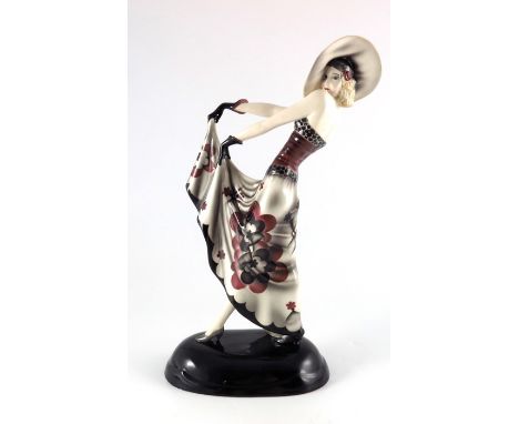 Stephan Dakon for Goldscheider, Blonde Dream, model 6551, circa 1932, with large hat and gloves , incised numbers 470, 39cm h