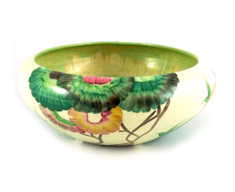 Clarice Cliff for Wilkinson, an Aurea bowl with Delicia interior, squat inverted form, printed Bizarre marks, 26cm diameter