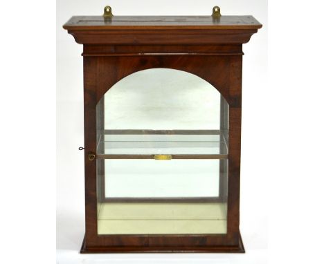 An Edwardian walnut mirrored and glazed display cabinet, wall hanging, with single shelf, brass plaque inscribed Harry Davis,