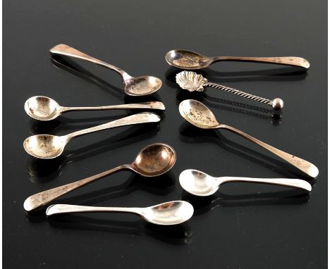 Victorian and later silver condiment spoons, various makers and dates including William Hutton, salt and mustard, Old English