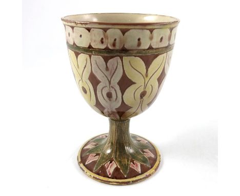 Harry Pearce and Alice Jones for Della Robbia, an art pottery chalice, circa 1900 pedestal cup form, incised with stylised le