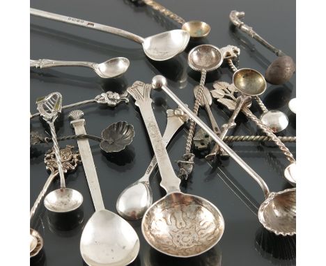 A collection of Victorian and later silver condiment spoons, various dates and makers including National Trust for Scotland, 