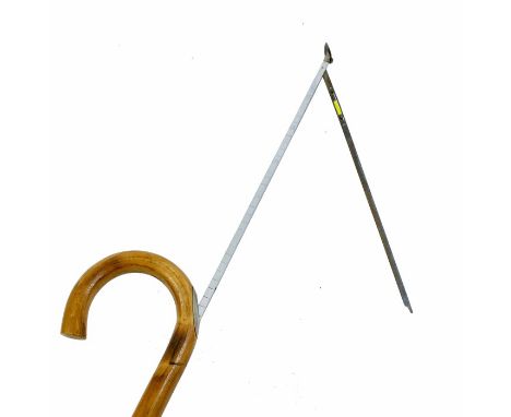A horse measuring bamboo walking cane, 20th century, fitted with a hidden extendable measuring stick with hinged spirit level