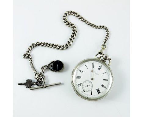 A Victorian silver Ludgate pocket watch, J W Benson, London 1884, white enamelled dial with Roman numerals and subsidiary sec