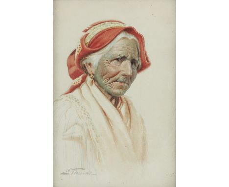 Antonio Enrico Fiorentino (1895-1962), Portrait of a Woman, watercolour, signed, 25cm x 17cm, framed