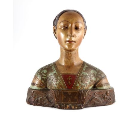 After Francesco Laurana, portrait bust of Ippolita Maria Sforza, polychrome plaster cast circa 1889, after the original marbl