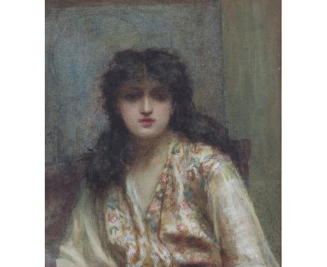 Pre-Raphaelite School, Portrait of a Woman, watercolour, 16cm x 14cm, framed