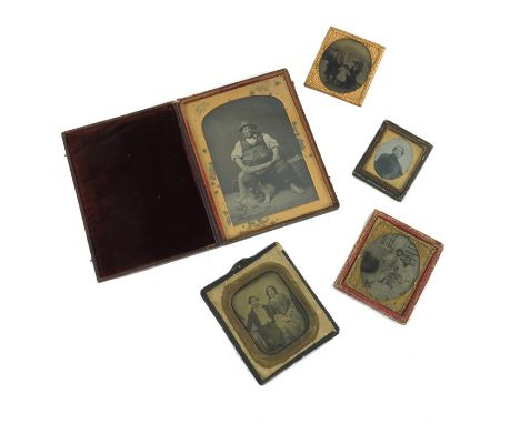 A collection of daguerreotype or ambrotype photographs, circa 1850, including portraits of a fisherman, labourers, and family