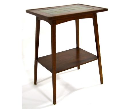 Liberty and Co., an Arts and Crafts oak and tile topped occasional table, rectangular section set with a 15 green tile panel,