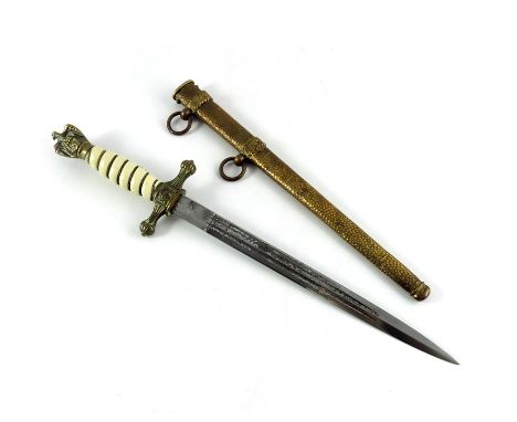 World War Two German Navy (Kriegsmarine) Officer's dress dagger, housed in hammered scabbard with two hanging strap rings, cr