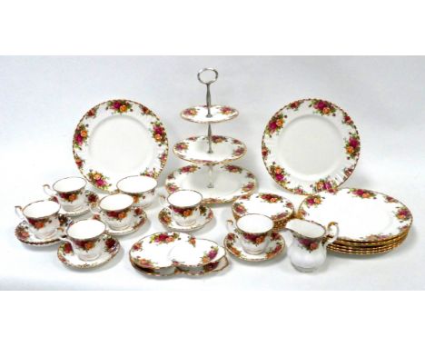 A quantity of Royal Albert teaware - 'Old Country Roses' pattern, including six cups and saucers, dinner plates, sucrier, mil