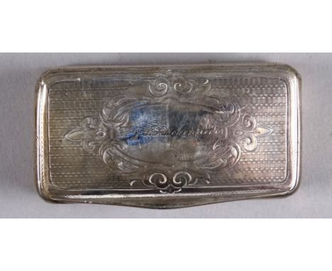 A 19th century German white metal snuff box - rectangular engine turned with a signed cartouche, presentation inscription to 