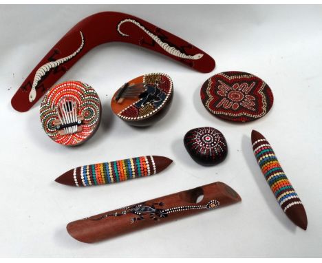 Aboriginal Australian interest - a small collection of Aboriginal items, to include two karimba kalimbas and a boomerang. 
