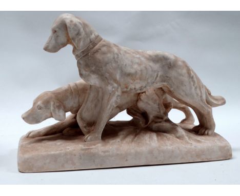 A late 19th century Parian sculpture - modelled as two hunting dogs standing in an alert position, width 36cm.