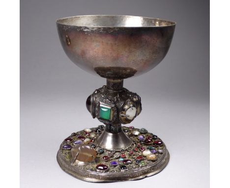 A 18th century white metal chalice - possibly north European, by repute attributed to Frederick Fabritius, the plain bowl wit
