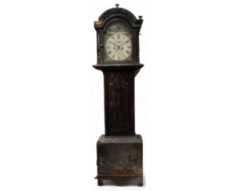 A Jo? Berrenges, Helston 8 day longcase clock - the painted dial with roses and church vignette, incorporating a subsidiary s