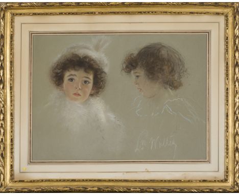ECOLE DU 20e SIECLEPortrait de deux jeunes fillesPastel sur papier.Signée en bas à droite L. Wallès(?).Pastel op papier.Gesig