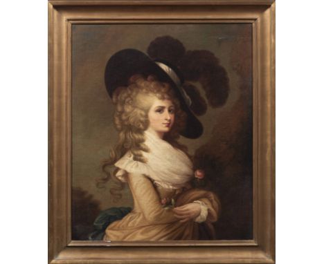 ECOLE DU 19e SIECLE D'APRES THOMAS GAINSBOROUGHPortrait de Georgina, Duchesse de DevonshireHuile sur toile.Olieverf op doek.O