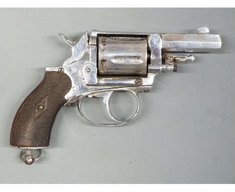 Unnamed 8mm protector five-shot centre fire revolver with chequered wooden grips, suspension loop to butt, chrome plated fini