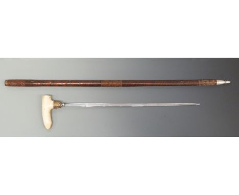 Ivory mounted sword stick, blade length 47cm