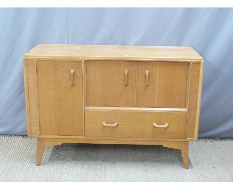 G Plan retro light oak sideboard with cupboards and drawer with cupboard to left hand side W123 x D46 x H85cm