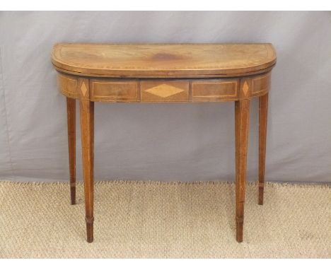 19thC inlaid mahogany card or side table, W90 x D49 x H74cm