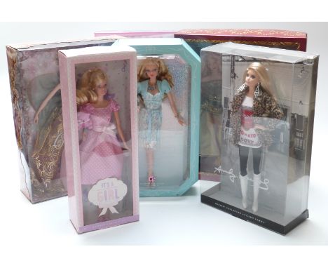 Six Barbie Collector dolls It's A Girl X8428, Birthstone Beauties Collection Miss Aquamarine March, Silver Label Andy Warhol 