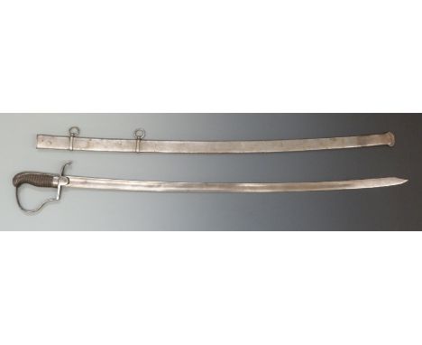 German sword c1880 style with stirrup knuckle guard and shield shaped langet, blade length 83cm, with metal scabbard