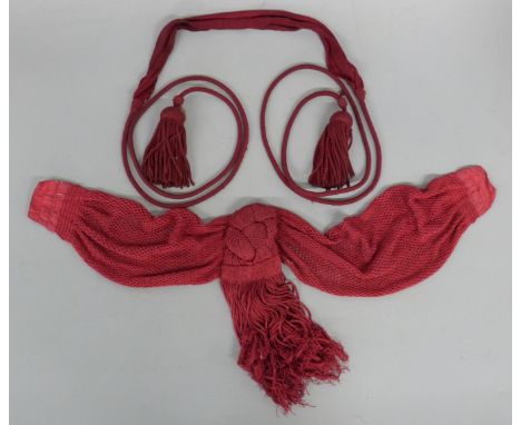 British Army c1800 Light Infantry sash in crimson with two tassels, part of the collection of Sir Thomas Woollaston White, 1s