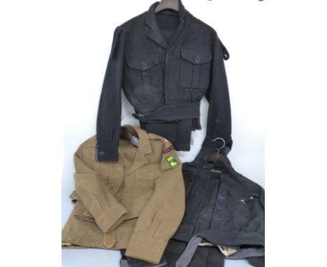 Two Royal Navy battle dress jackets, Templeton & Sons 1950 38" chest and Burston Ltd 1947 36" chest and two pairs of trousers