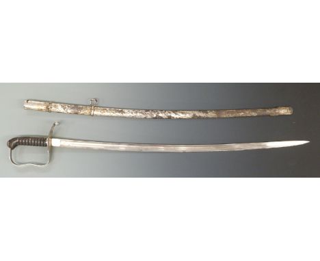 Austrian 1861 model infantry officer's sword with shagreen and wire handle, blade length 80cm, with metal scabbard