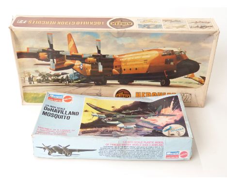 Two model aeroplane kits Airfix 1:72 scale Hercules and Mattel ¼ inch scale Rettarillard Mosquito, both in original boxes. 