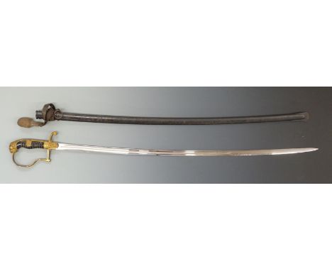 German Army officer's sword c1940 with crossed swords to langet, backstrap ear to grip and lion's head to pommel, blade lengt