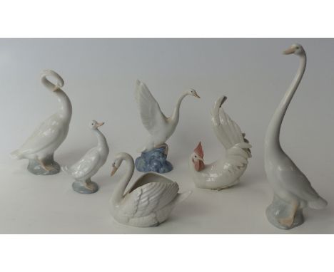 Six Nao bird figures including geese