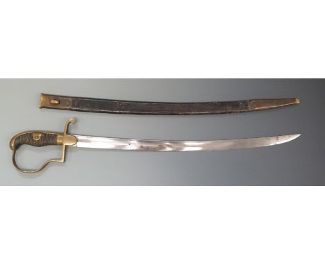 Circa 1880 German sword with dove head pommel combined with stirrup hilt and shield shaped langet, blade length 55cm, leather