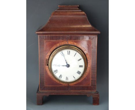 A 19thC mantel clock with single train movement, the Roman dial enamelled with red Arabic minutes, the case with beaded inlay